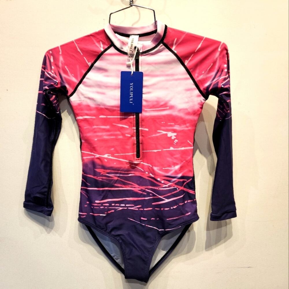 Yolipuli New Girls Swimsuit Long Sleeve Rashguard Sun Protectant‎ Girls Size XXL